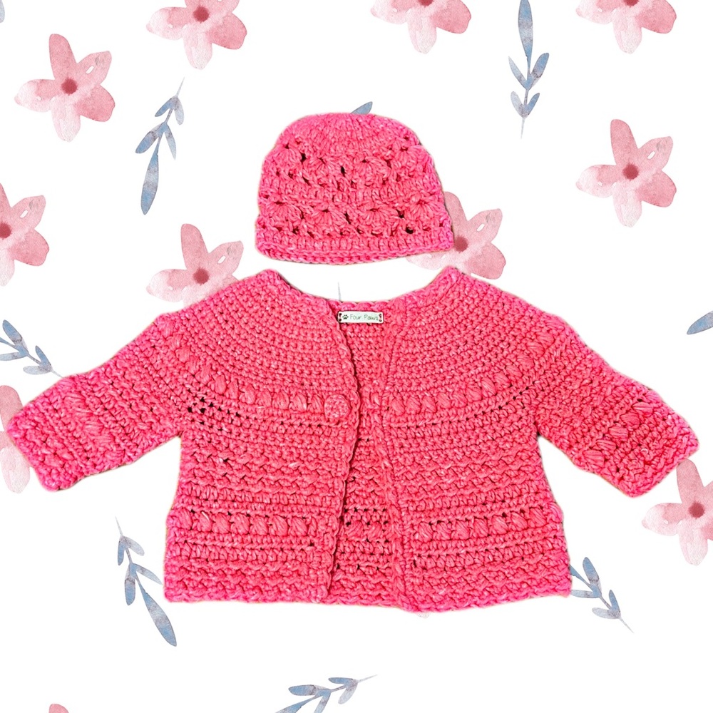 Pink Crochet Cardigan and Hat